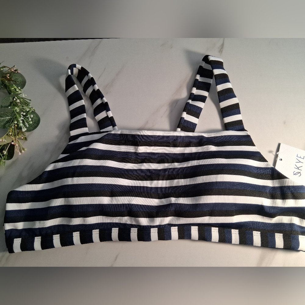 Skye Blue Black and White Striped Swim Top